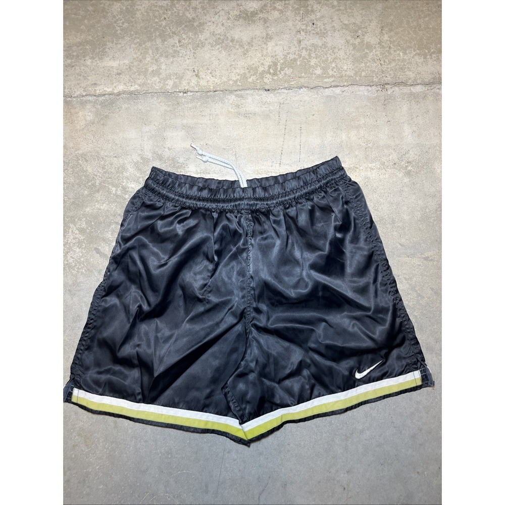 Vintage  Nike Athletic Shorts Sz S Nylon Black Gold White Tag Swoosh 90s